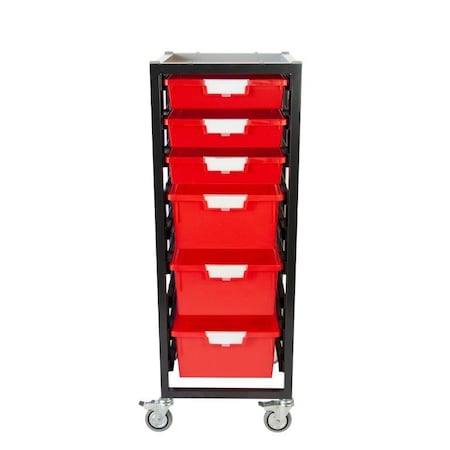 Storsystem Commercial Grade Mobile Bin Storage Cart with 6 Red High Impact Polystyrene Bins/Trays CE2097DG-3S3DPR